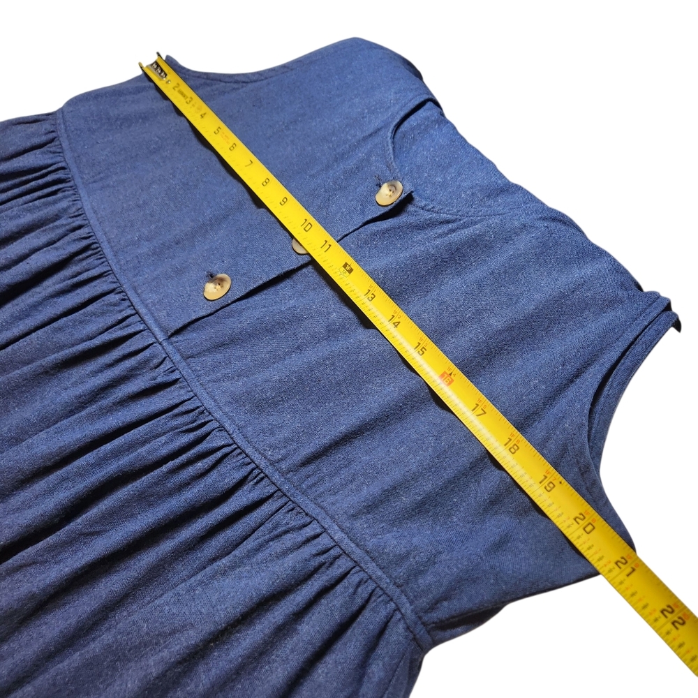 Vintage 90s Cottagecore Blue Sleeveless Dress Jumper Linen Pinafore Grandma L - Picture 7 of 13